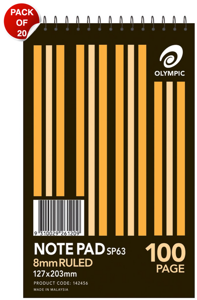 Olympic Notepad 127 x 203mm 100 Pages 8mm Spiral Pack of 20