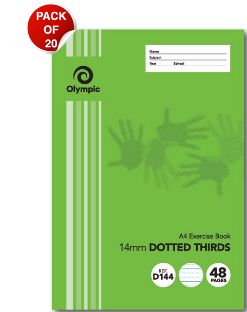 Olympic Exercise Book A4 48 Pages 14mm Dotted Thirds Ruled Pack of 20