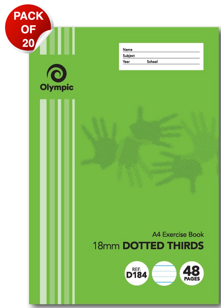 Olympic Exercise Book A4 48 Pages 18mm Dotted Thirds Ruled Pack of 20