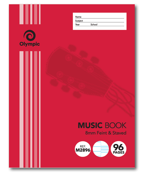 Olympic Music Book 96 Pages 8mm Feint and Staved 225 x 175mm Pack of 10