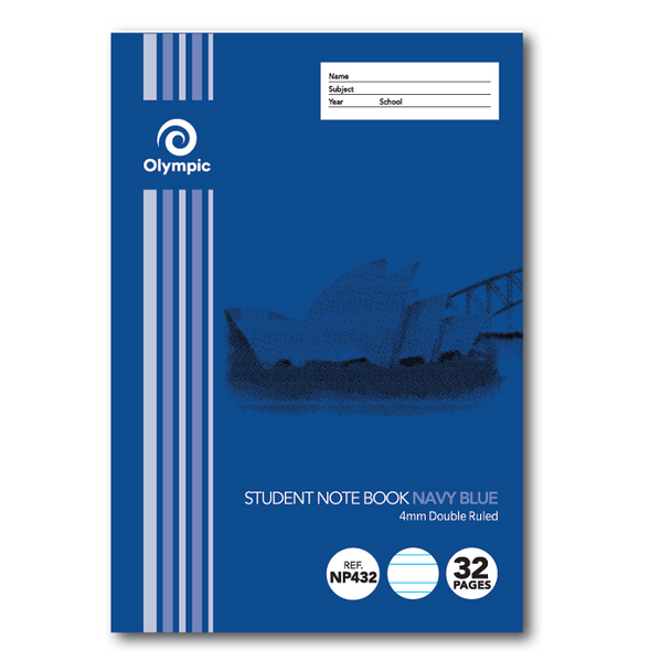 Olympic NSW Student Notebook Double Ruled 4mm Navy Blue 250 x 175mm Box of 20