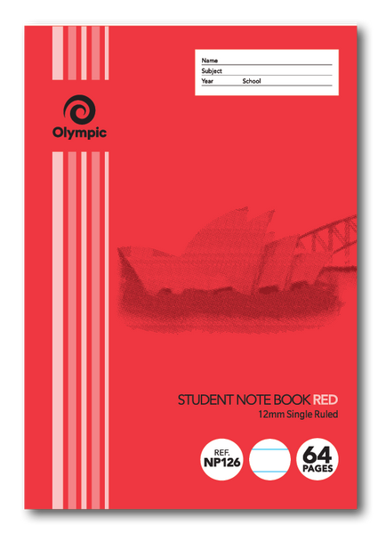 Olympic NSW Student Notebook Single Ruled 12mm Red 250 x 175mm Box of 20