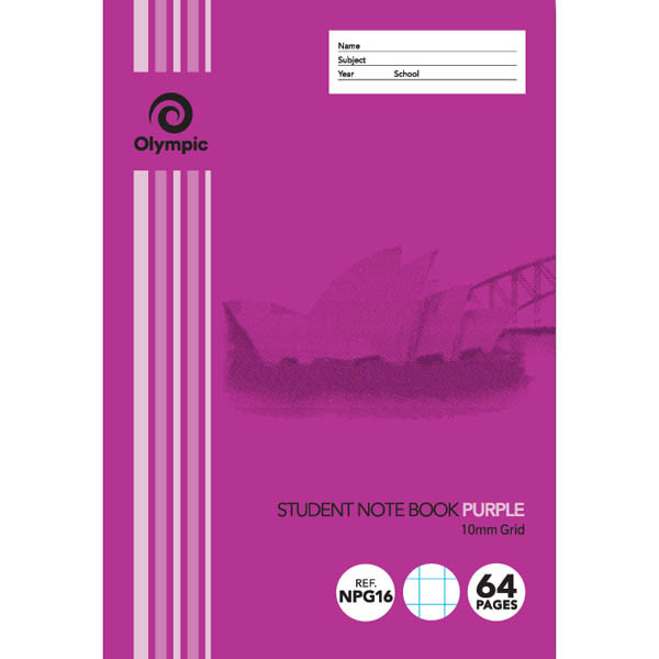Olympic NSW Student Grid Notebook 10mm Purple 250 x 175mm Pack of 20