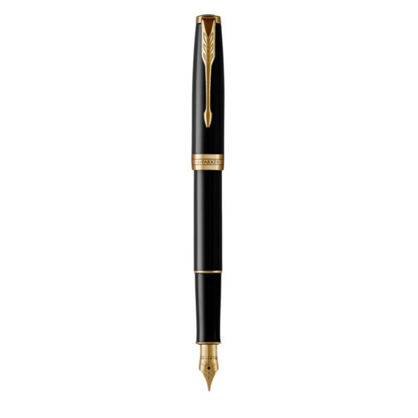 Parker Sonnet Black Lacquer and Gold Trim Medium Nib Fountain Pen