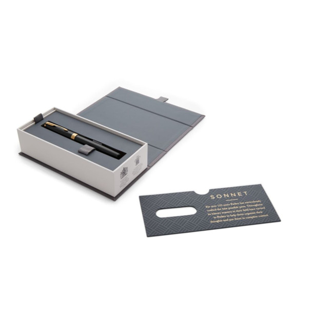 Parker Fountain Pen Sonnet Black Lacquer and Gold Trim Medium Nib