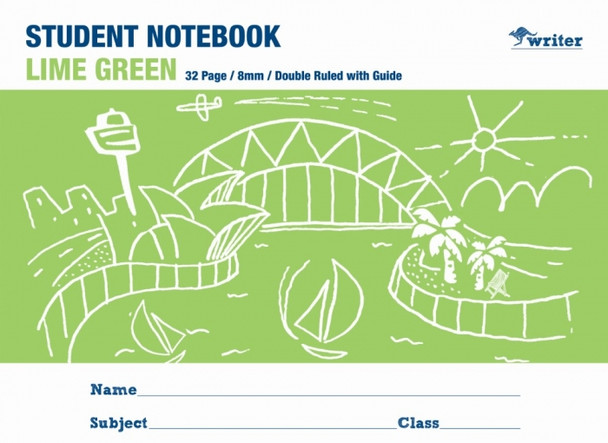 Writer WB90600 Student Notebook 32 Page Double Ruled/Guide 8mm Lime Green - Pack 20 | It's A Mega Thing