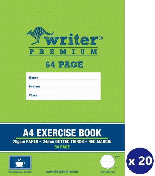 Writer Premium Eb6517 Exercise Book A4 64pg 24mm Dotted Thirds with Margin - Pack 20 | It's A Mega Thing