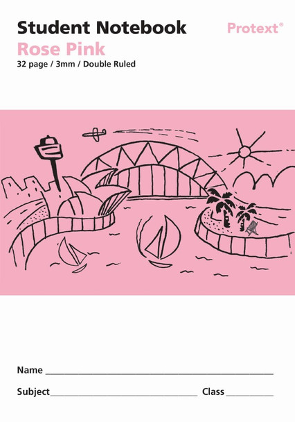 Protext Student Notebook 32 Page 3mm Double Ruled Rose Pink Pack of 20