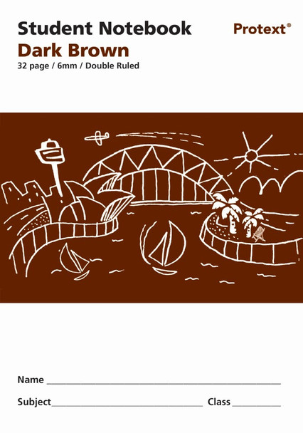 Protext Student Notebook 32 Page 6mm Double Ruled Dark Brown Pack of 20