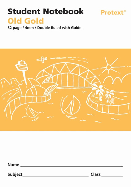 Protext Student Notebook 32 Page 4mm Double Ruled with Guide Old Gold Pack of 20