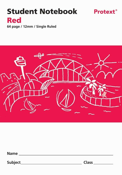 Protext Student Notebook 64 Page 12mm Single Ruled Red Pack of 20