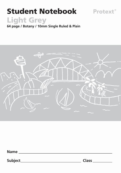 Protext Student Notebook 64 Page 10mm Single Ruled and Plain Light Grey Pack of 20