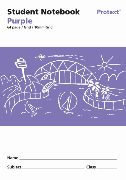 Protext Student Notebook 64 Page 10mm Grid Purple Pack of 20