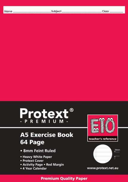 Protext Premium Exercise Book A5 64 Page 8mm Ruled Red Margin E10 Pack of 20