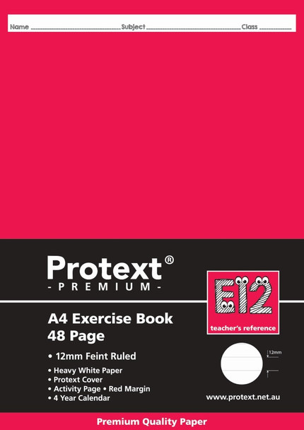 Protext Premium Exercise Book A4 48 Page 12mm Ruled Red Margin E12 Pack of 20