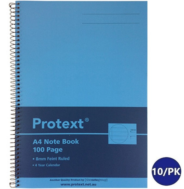 Protext Notebook A4 Polypropylene Cover Ruled 100 Page Blue Pack of 10