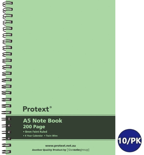 Protext Twin Wire Notebook A5 PP Cover Ruled 200 Page Lime Pack of 5