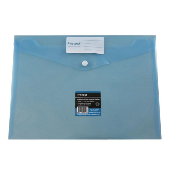 Protext Document Wallet A4 PP Button Closure Blue Pack of 30