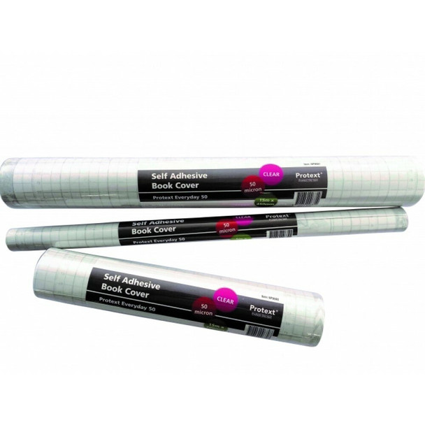 Protext 50 Micron Everyday Self Adhesive Book Cover 300mm x 15m Roll Clear