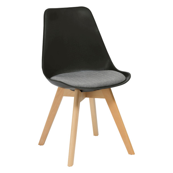 Rapidline Virgo Chair Oak Timber Leg Polypropylene Black Shell with Grey Seat Pad