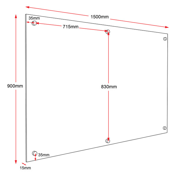 Rapidline Glass Writing Board 1500 x 15 x 900mm with Chrome Fittings