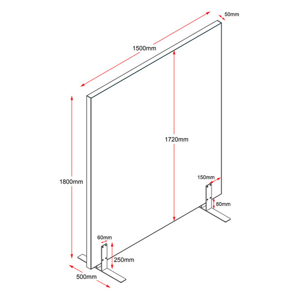 Rapidline Blue Upholstery Free Standing Acoustic Screen 1500 x 50 x 1800mm