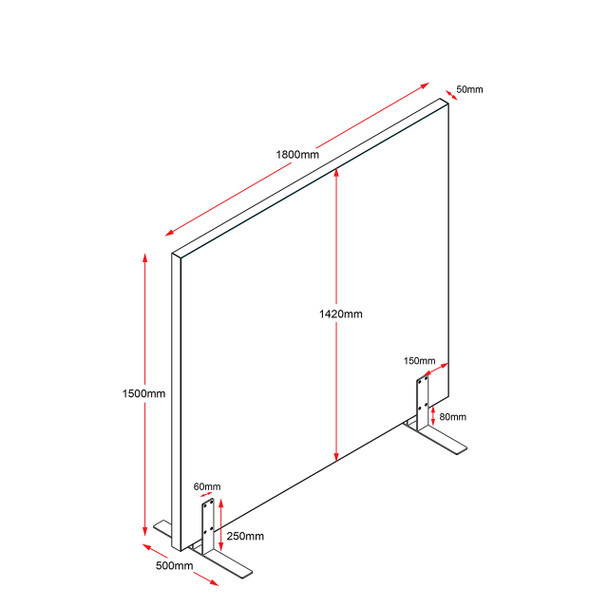 Rapidline Blue Upholstery Free Standing Acoustic Screen 1800 x 50 x 1500mm