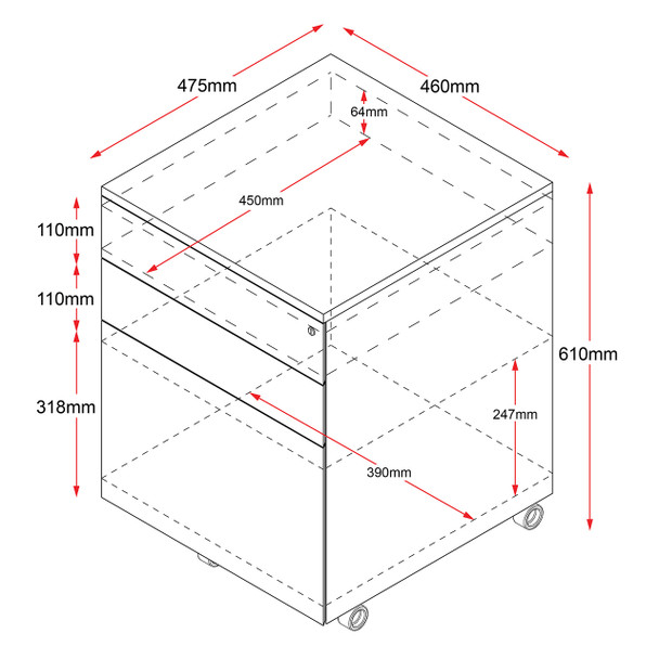 Rapidline Go Steel Mobile Pedestal Graphite 3 Drawer
