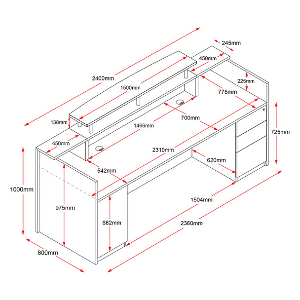 Rapidline Marquee Reception Counter 2400 x 800mm Gloss White / Zebra Veneer