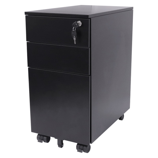 Rapidline Go Slimline Steel Mobile Pedestal 3 Drawer Black