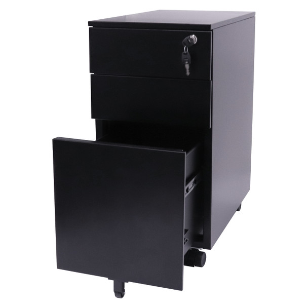 Rapidline Black Go Slimline Steel Mobile Pedestal 3 Drawer