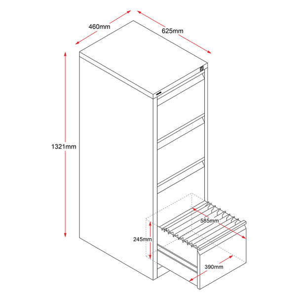 Rapidline Go 4 Drawer Vertical Filing Cabinet 460 x 620 x 1321mm Silver Grey