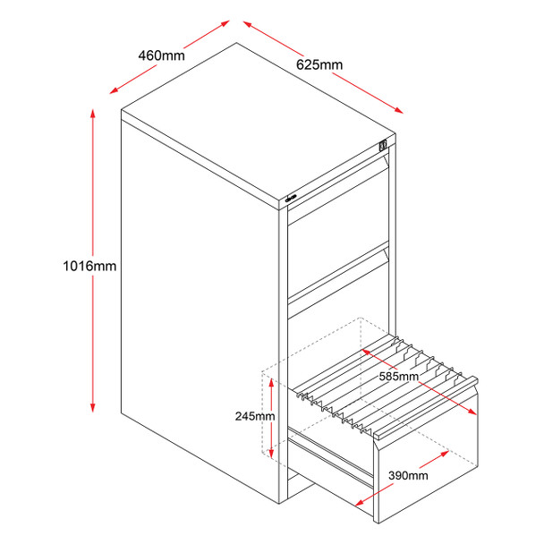 Rapidline Go 3 Drawer Vertical Filing Cabinet 460 x 620 x 1016mm White China
