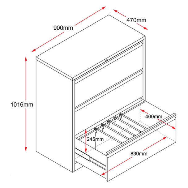 Rapidline Go Heavy Duty Three Drawer Black Satin Lateral Filing Cabinet