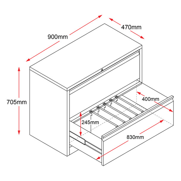 Rapidline Go Heavy Duty Two Drawer Black Satin Lateral Filing Cabinet