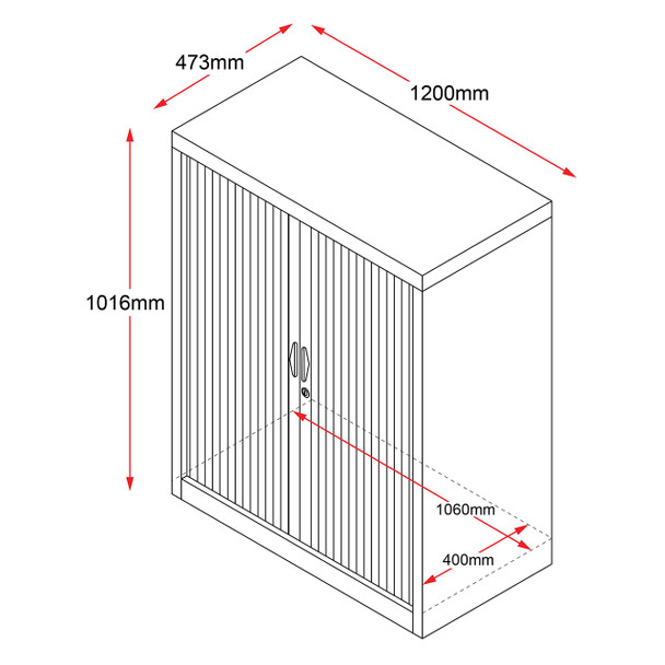 Rapidline Black Go Tambour Door Cupboard with 2 Shelves 1200 x 1016 x 473mm