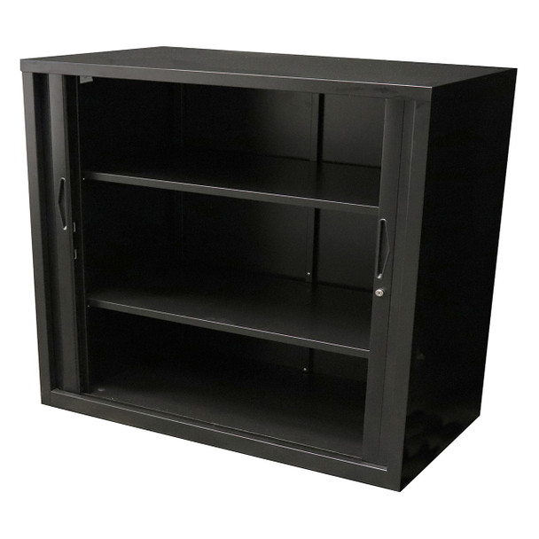 Rapidline Go Tambour Door Cupboard with 2 Shelves 1200 x 1016 x 473mm Black
