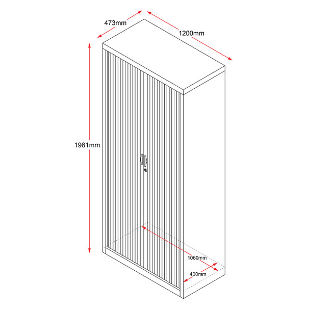Rapidline White Go Tambour Door Cupboard with 5 Shelves 1200 x 1981 x 473mm