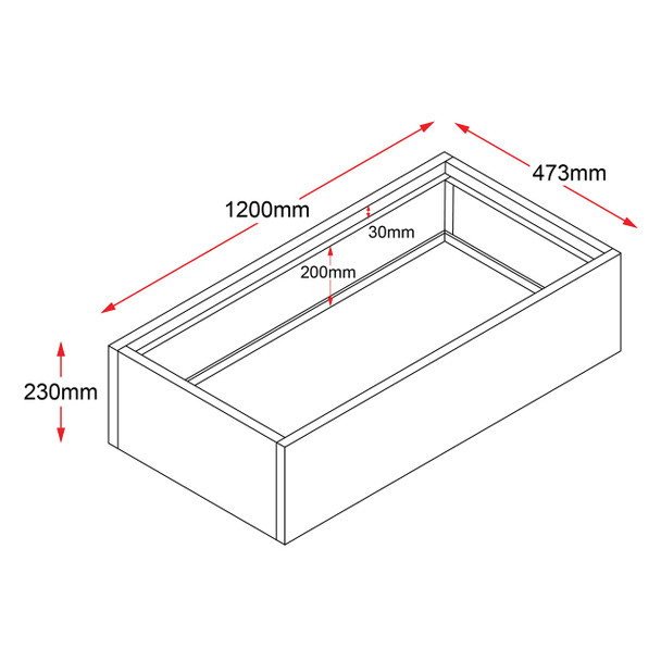 Rapidline Planter Box Black 1200 x 230 x 473mm Only for Go Tambour Door Cupboard