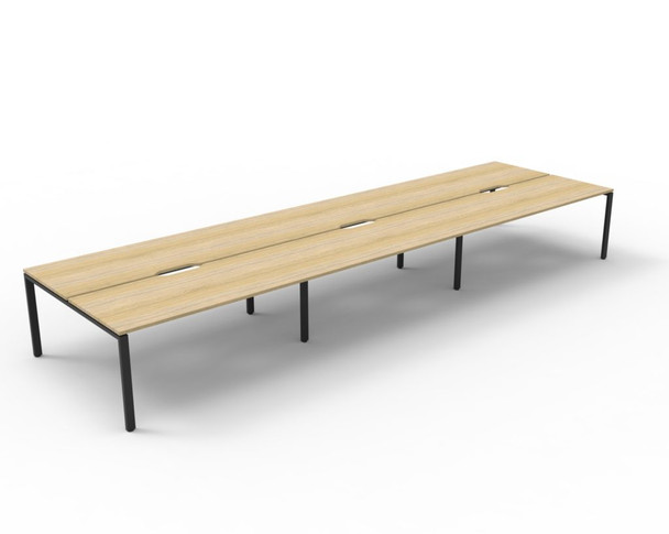 Rapidline Deluxe Infinity Back to Back 6 Person Workstation Profile Leg 1200 x 750mm Natural Oak / Black Satin