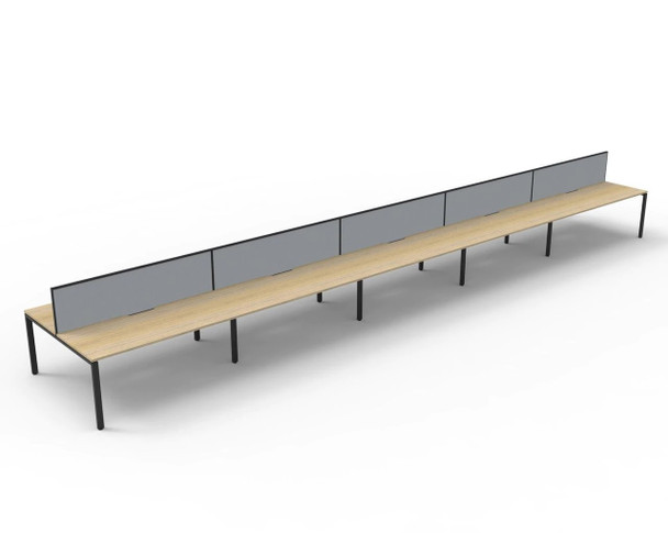 Rapidline Deluxe Infinity Back to Back 10 Person Workstation Profile Leg 1800 x 750mm with Screen Natural Oak / Black Satin