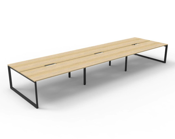 Rapidline Deluxe Infinity Back to Back 6 Person Workstation Loop Leg 1500 x 750mm Natural Oak / Black Satin