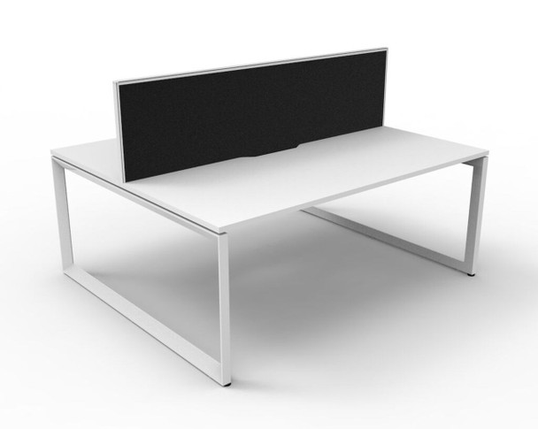 Rapidline Deluxe Infinity Back to Back 2 Person Workstation Loop Leg 1500 x 750mm with Screen Natural White / White Satin