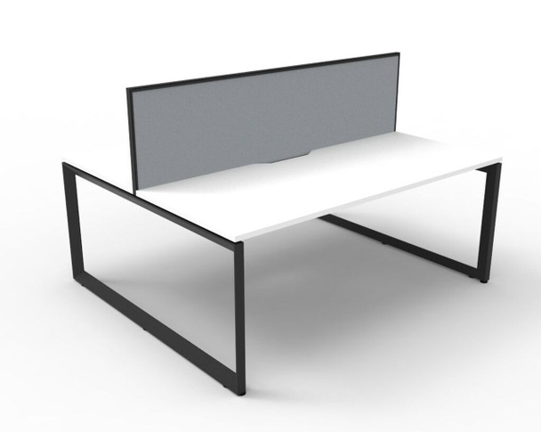 Rapidline Deluxe Infinity Back to Back 2 Person Workstation Loop Leg 1800 x 750mm with Screen Natural White / Black Satin