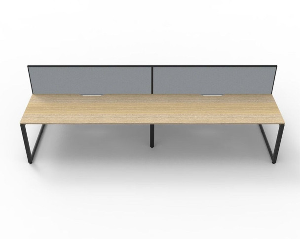 Rapidline 4 Person Deluxe Infinity Back to Back Workstation Loop Leg 1500 x 750mm with Screen Natural Oak / Black Satin