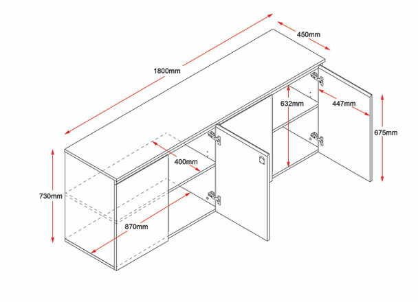 Rapidline Deluxe Infinity Swing 1800 x 450 x 730mm 4 Door Cupboard Natural White / Black