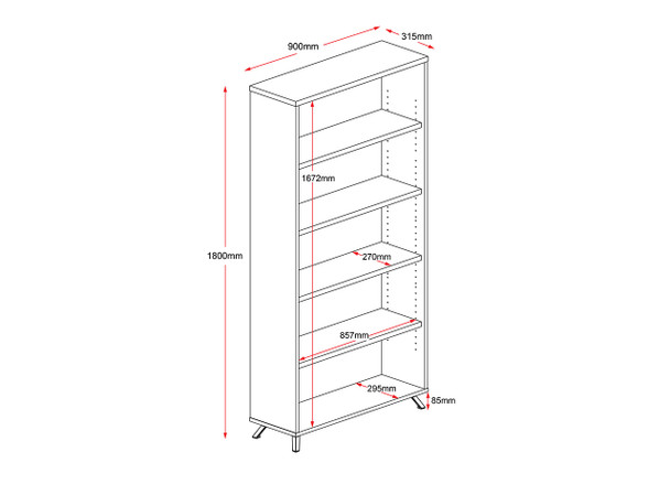 Rapidline Rapid Infinity Bookcase Natural White / Black 900 x 315 x 1800mm