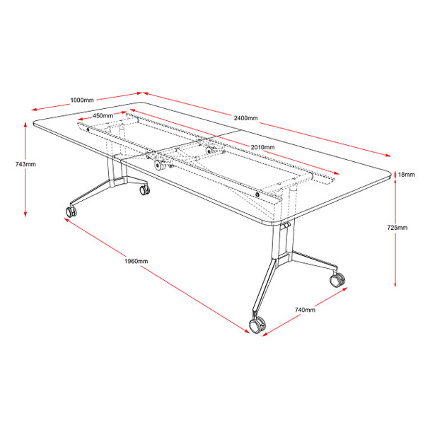 Rapidline 2400 x 1000mm Rapid Edge Folding Meeting and Boardroom Table Driftwood