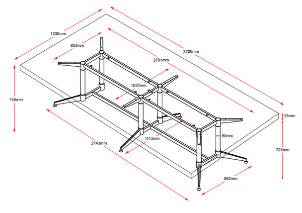 Rapidline Typhoon Table Meeting and Boardroom 3200 x 1200mm Cherry / Black Aluminium