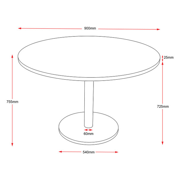 Rapidline Round Table Disc Base 900mm Beech Top with Black Base